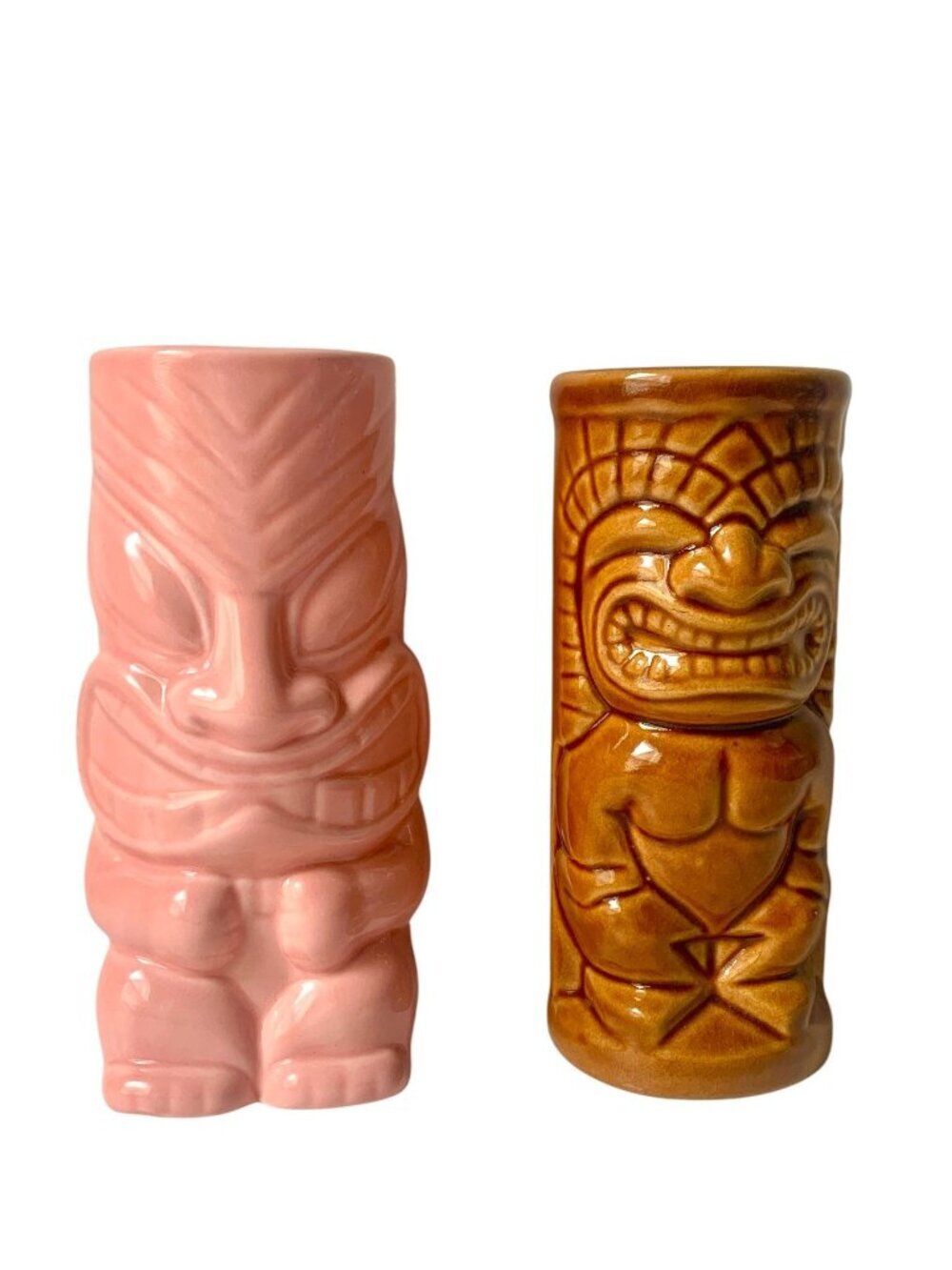 2 Vintage Tiki Mugs Cocktail Emporium Pink Brown Glaze Barware